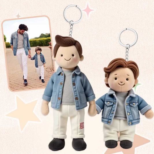 Custom Photo - Printed Plush Doll Keychain - Gift For Dad