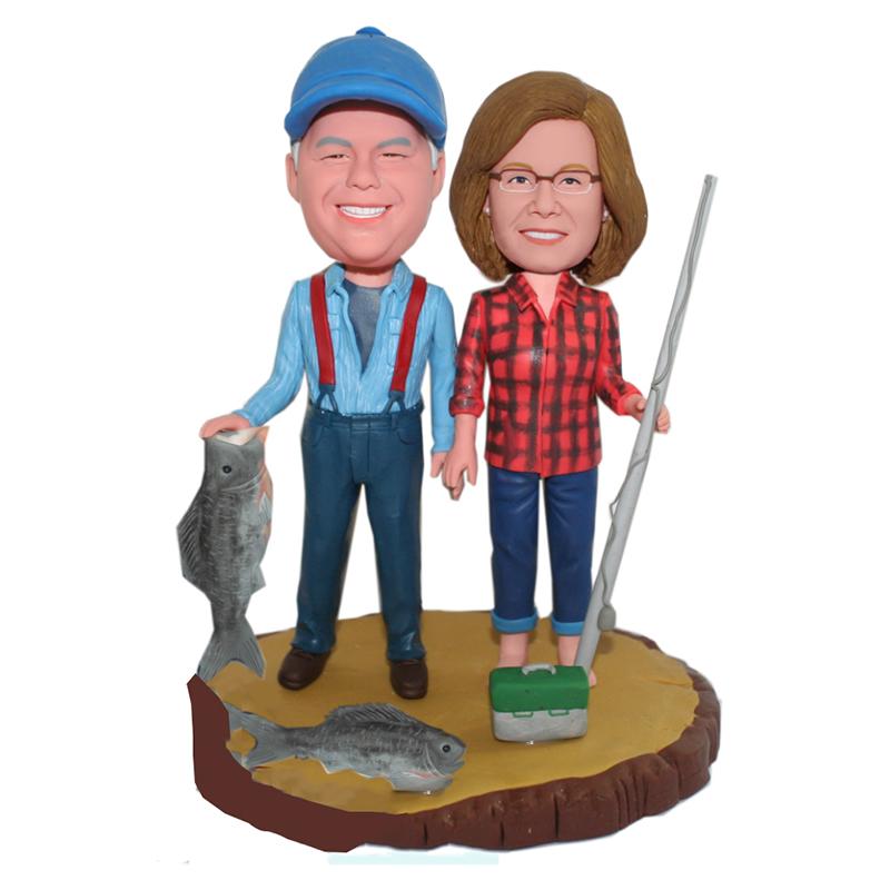 Custom Couple Bobbleheads Fishing