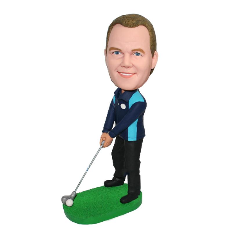 Custom Sports Bobble Head Golfer Ready To Swing The Golf Club