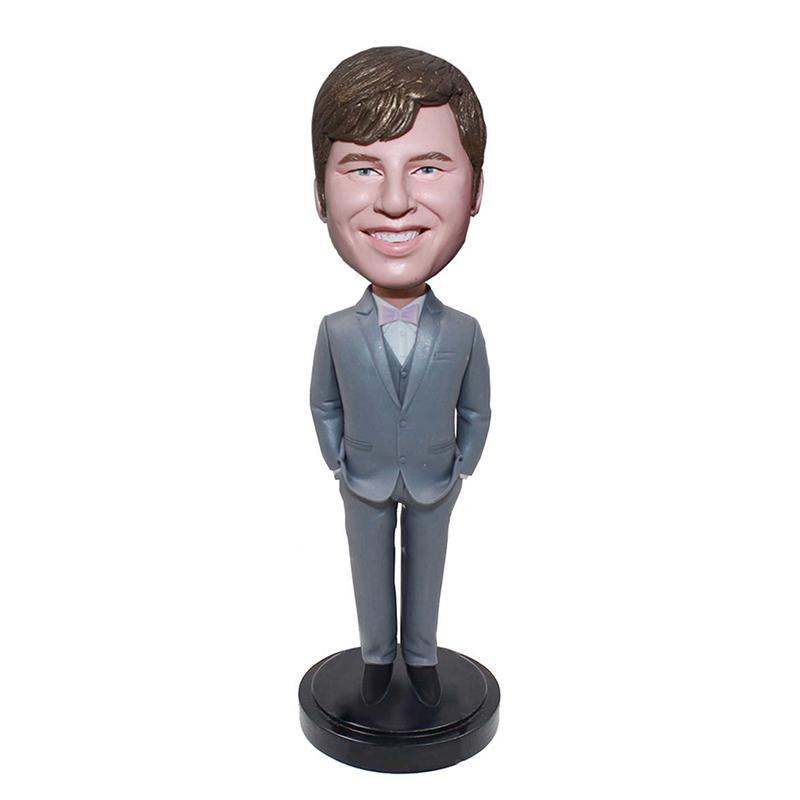Bobbleheads For Groomsmen With Bow Tie Tray Suit Bobble Head