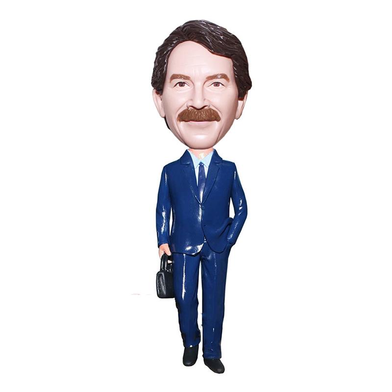 Custom Blue Suit With Portable Briefcase Bobble head Doll