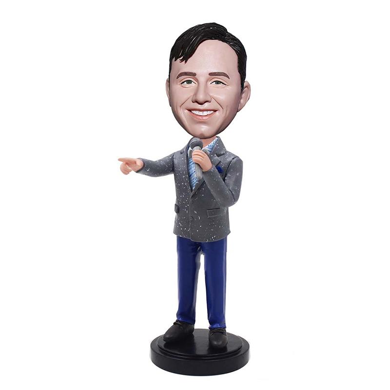 Custom Bobble Head Businessman With Microphone Doll