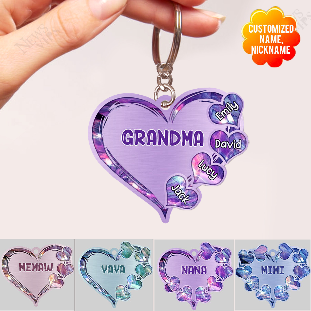 Custom Grandma - Mom With Heart Kids, Multi Colors Personalized Acrylic Keychain