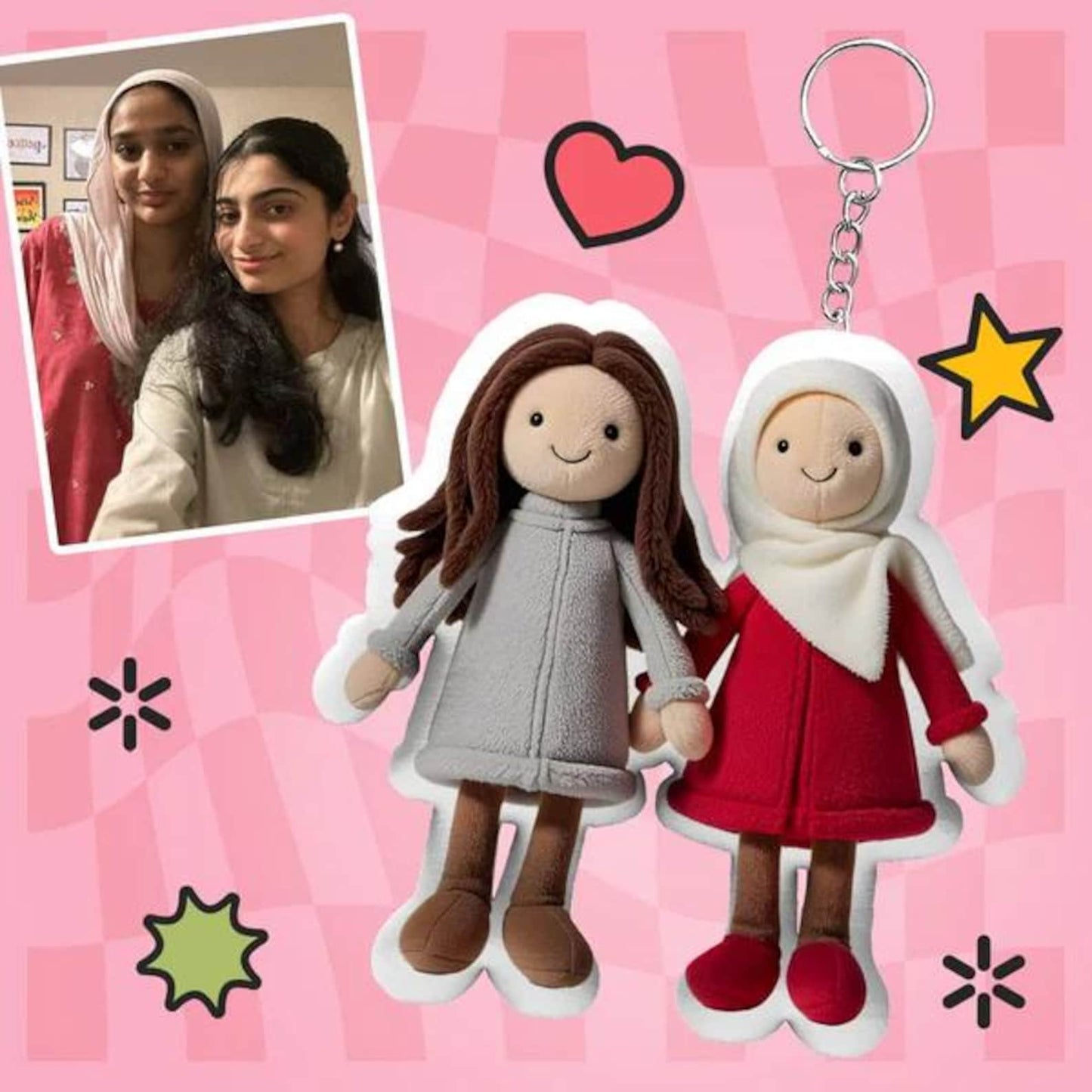 Custom Family Photo Plush Doll Keychain, Custom Face Doll - Precious Gift for Dad