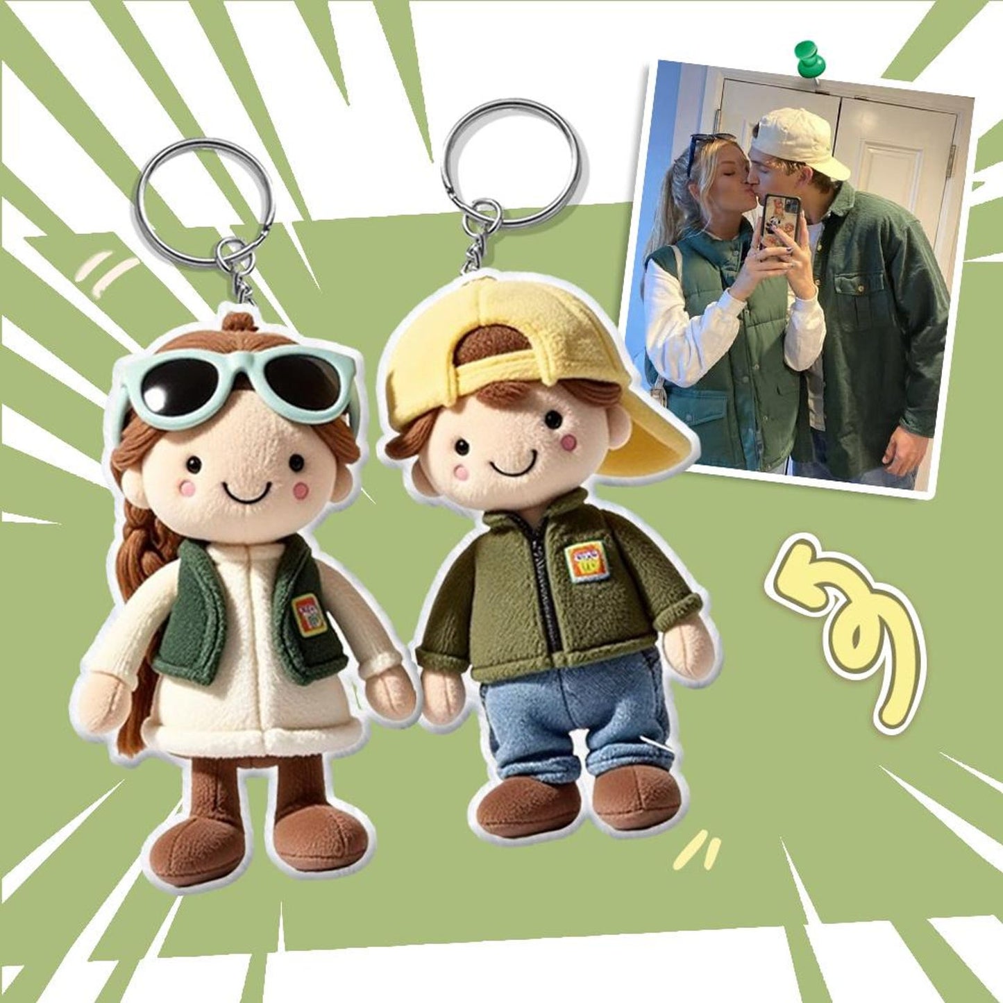 Personalized Couple Photo, Family Gift Plush Doll Keychain
