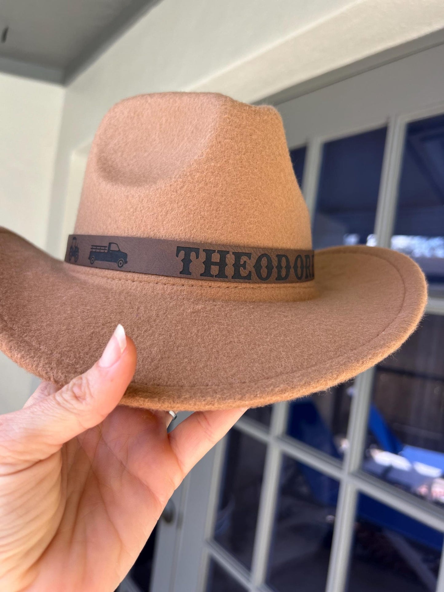 Custom Name Toddler Cowboy Hat - Personalized Kids Cowboy Cap for Birthday, Country Theme Party, Tractors & Trucks Design