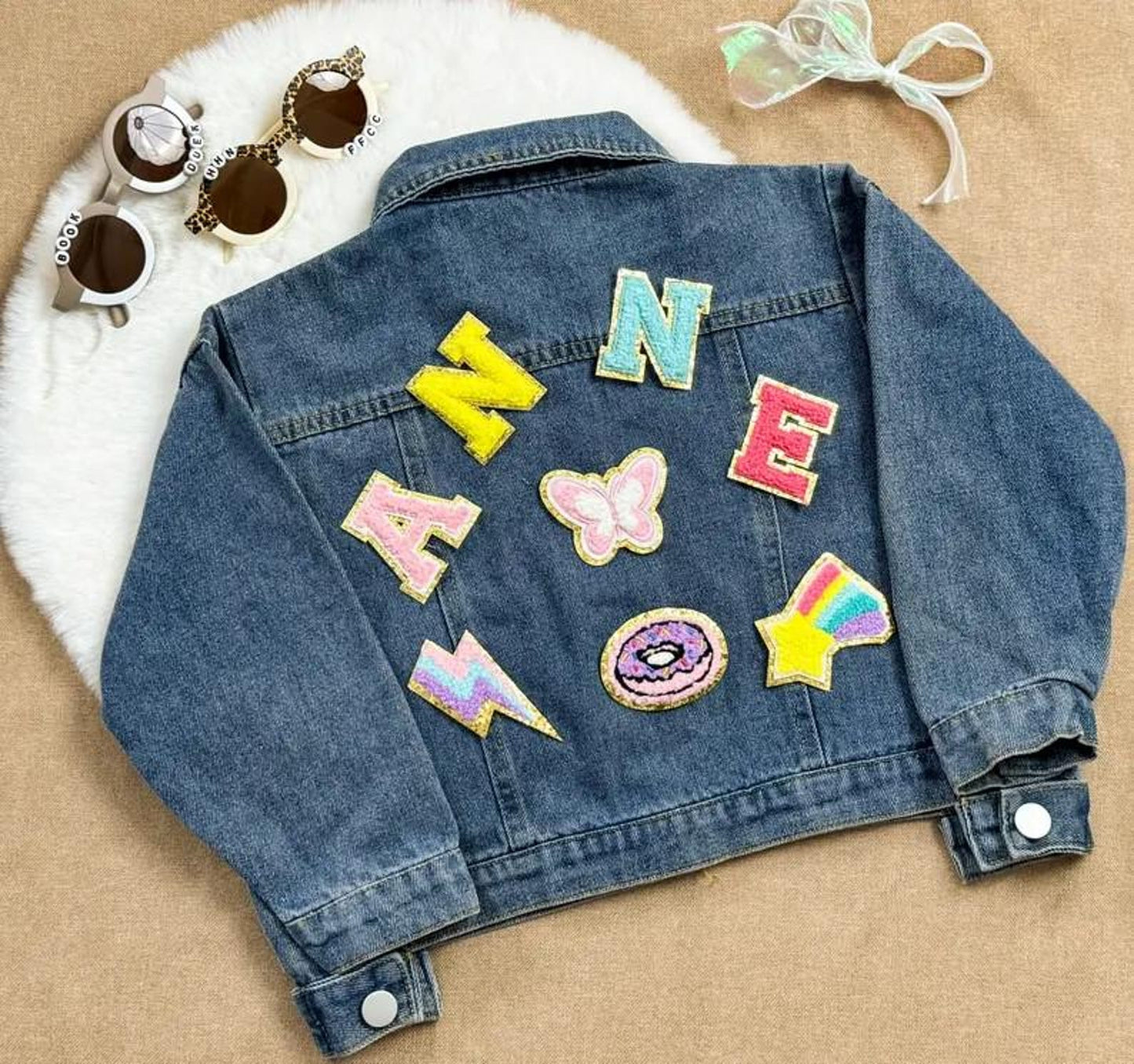 Kids' Embroidered Name Denim Jacket – Custom Chenille & Patch Jean Jacket for Boys & Girls – Birthday & Christmas Gift