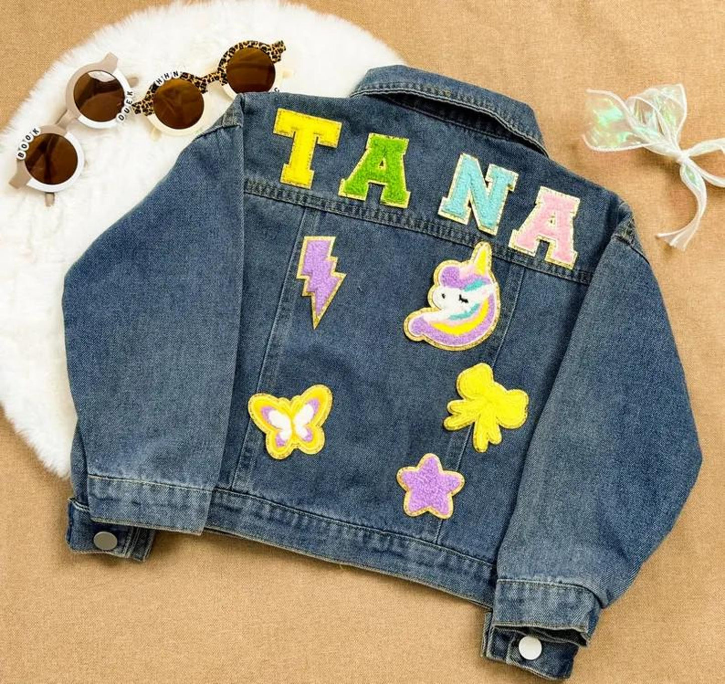Kids' Embroidered Name Denim Jacket – Custom Chenille & Patch Jean Jacket for Boys & Girls – Birthday & Christmas Gift