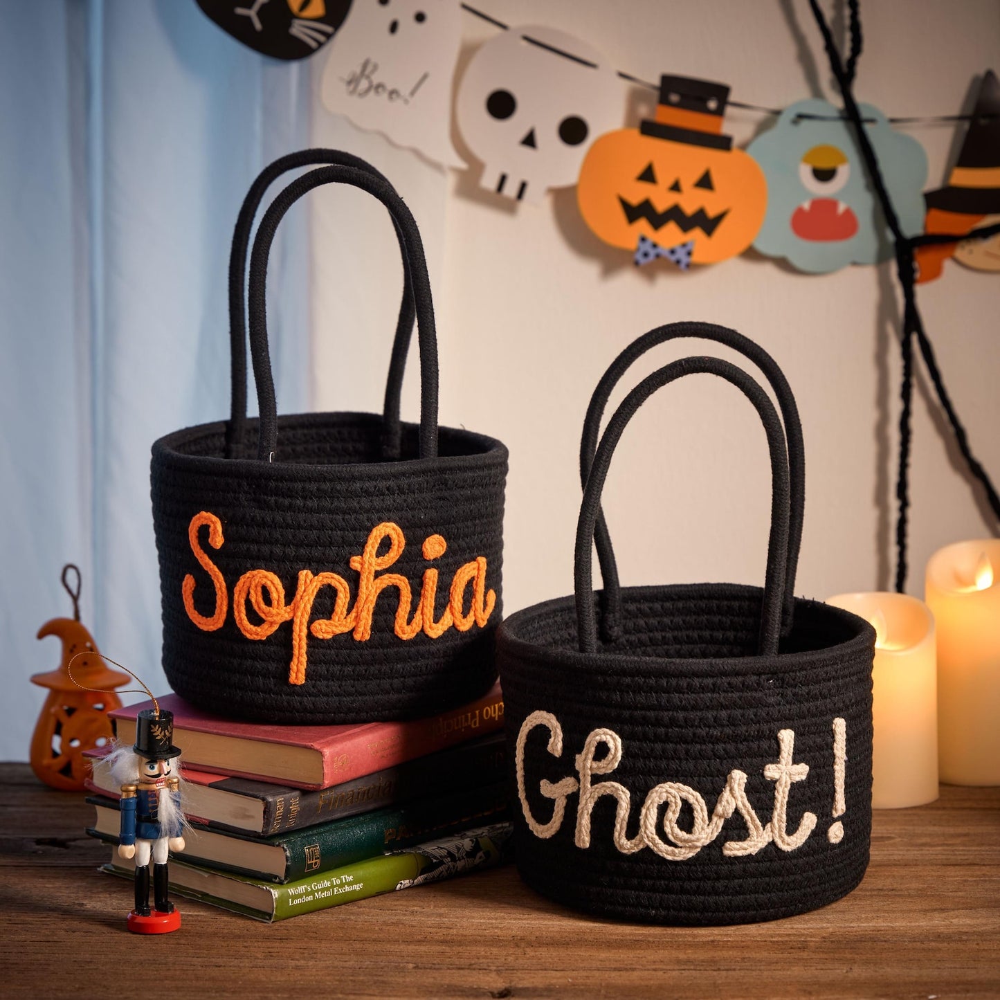 Personalized Halloween Candy Basket - Custom Trick or Treat Pail for Kids, Spooky Ghost Bucket, Halloween Party Favor Bag with Name, Handmade Candy Collector
