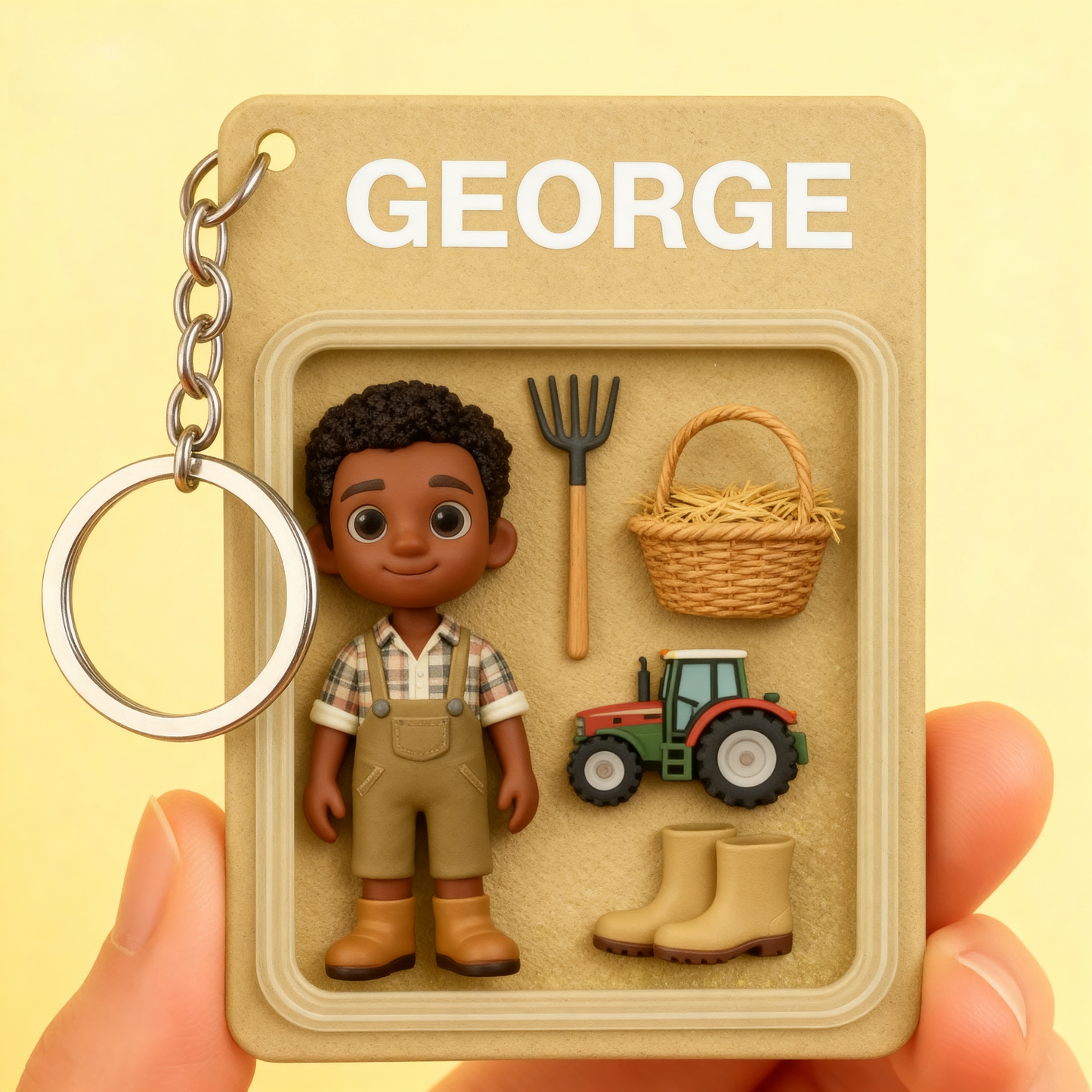Cute cartoon farmer 2D acrylic keychain. Personalized gift for gardeners, farmers, and countryside lovers.