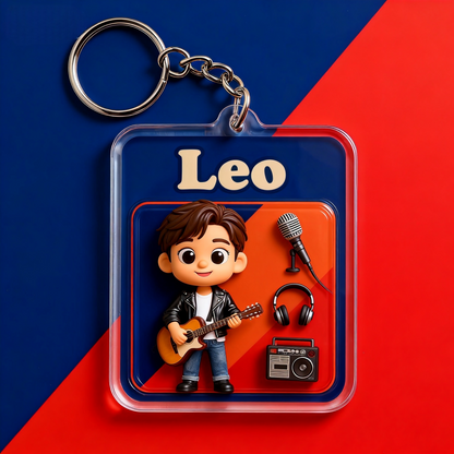 Custom Cartoon Guitarist Keychain – Music Lover Gift in 3D or 2D Style