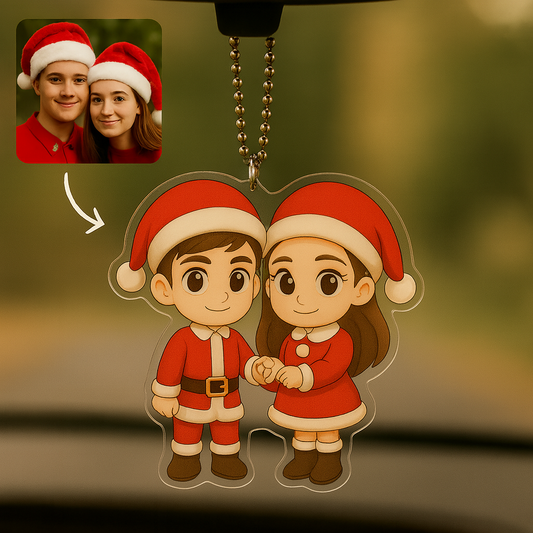 Personalized Photo Car Hanger, Custom Cartoon Car Accessory, Acrylic Rearview Mirror Charm, Unique Gift for Her/Him