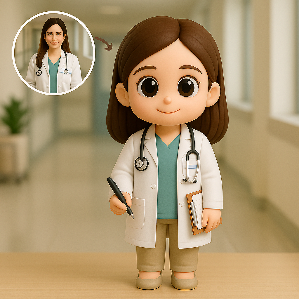 Custom Cartoon Doctor Keychain – Choose 3D Figurine or 2D Acrylic Style
