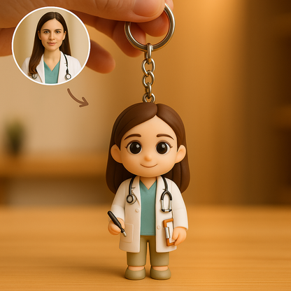 Custom 3D Figure Keychain of Nurse Personalized Medical Worker Mini Figurine Gift for Healthcare Heroes