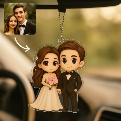 Custom Acrylic Car Hanger with Your Photo, Personalized Cartoon Style Car Decor, Thoughtful Gift for Car Lovers