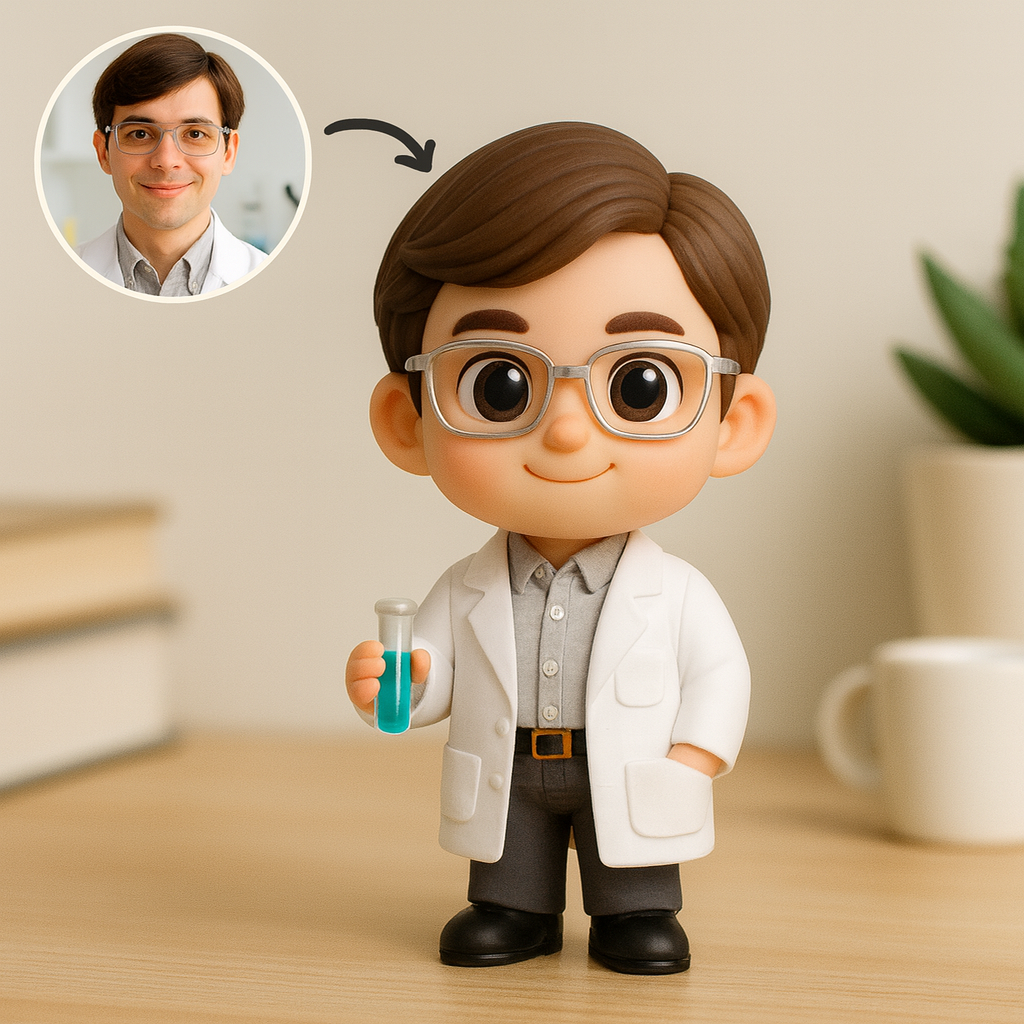 Custom Scientist Cartoon Keychain – Choose 3D Figurine or 2D Acrylic Style