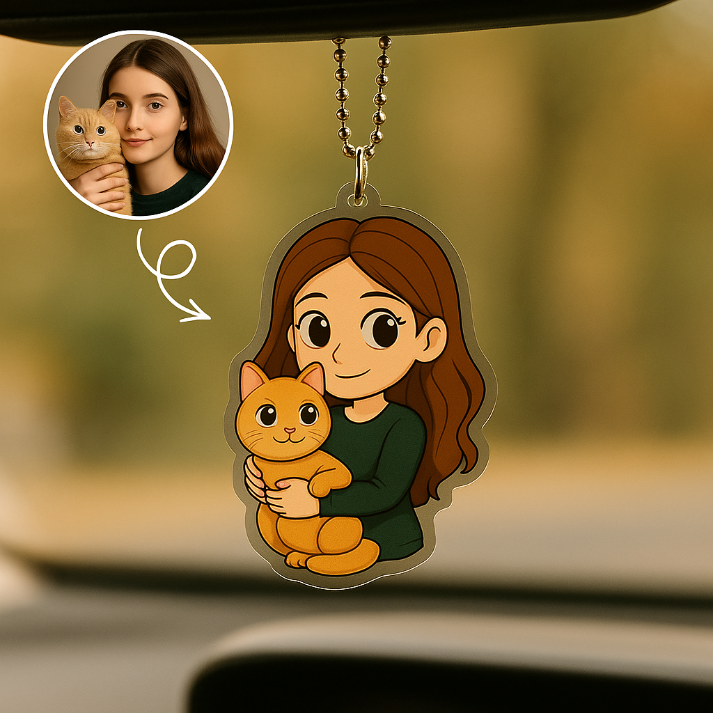 Personalized Cartoon Portrait Car Hanger, Custom Couple Photo Car Decor, Anniversary Gift for Boyfriend Girlfriend