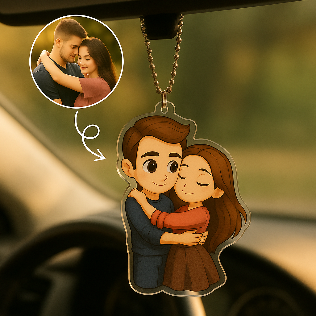 Wedding Photo Car Hanger, Custom Bride and Groom Car Ornament, Personalized Marriage Gift, Anniversary Keepsake