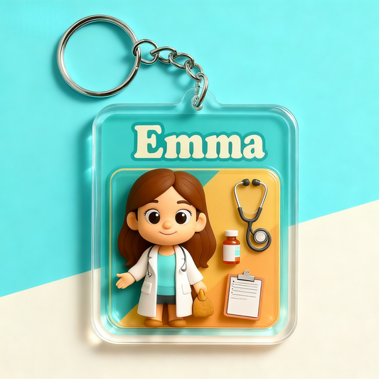Custom Doctor Cartoon Keychain – Choose 3D Figurine or 2D Acrylic Style