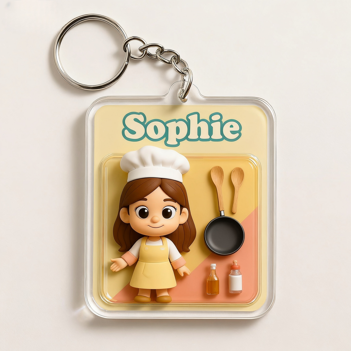Custom Cartoon Cooking Keychain – 3D Mini Figurine or Flat Acrylic Charm Choose 3D Figurine or 2D Acrylic Style