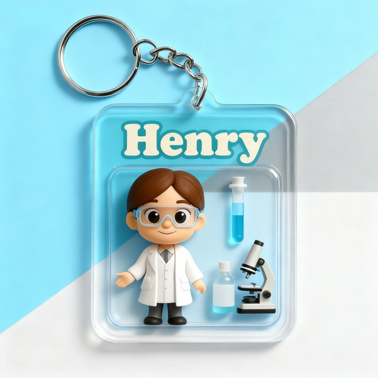 Custom Scientist Cartoon Keychain – Choose 3D Figurine or 2D Acrylic Style