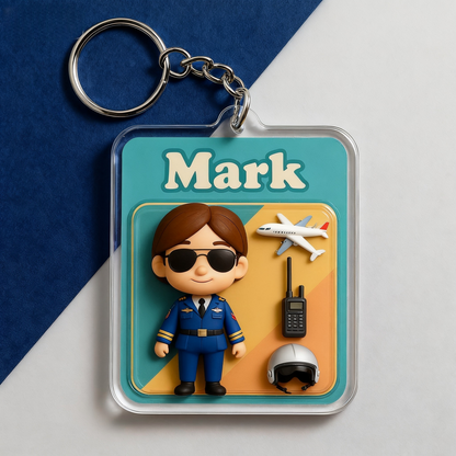 Custom Pilot Cartoon Keychain – Choose 3D Figurine or 2D Acrylic Style