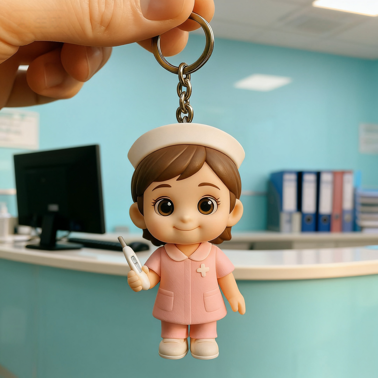 Custom 3D Figure Keychain of Nurse Personalized Medical Worker Mini Figurine Gift for Healthcare Heroes