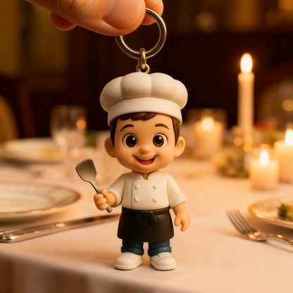 Custom 3D Figure Keychain From Photo Personalized Chef Keychain Gift For Cooking Lovers