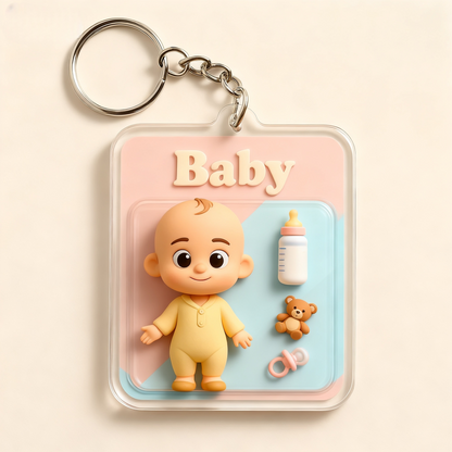 Custom Baby Cartoon Keychain – Sweet Keepsake Gift for New Parents Choose 3D Figurine or 2D Acrylic Style