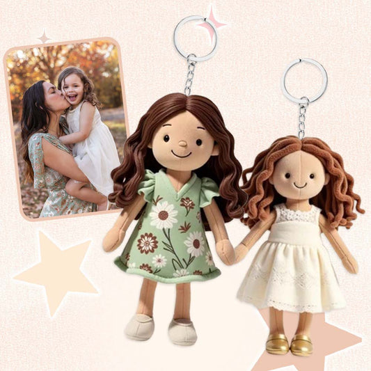 Personalized Holiday Photo Plush Doll Keychain, Gift For Mom