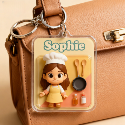 Custom Teacher Cartoon Keychain – 3D or 2D Acrylic Style for Unique Gift