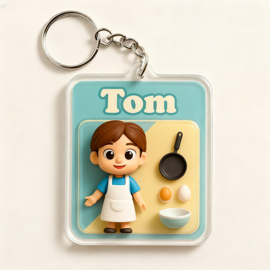 Custom Chef Cartoon Keychain – Mini Figurine or Flat Acrylic Design Choose 3D Figurine or 2D Acrylic Style