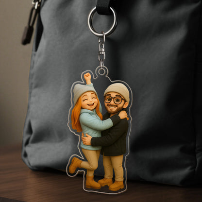 Custom Acrylic Cartoon Keychain － Personalized Photo Keychain － Unique Couple Gift for Her － Birthday Valentine's Anniversary Gift