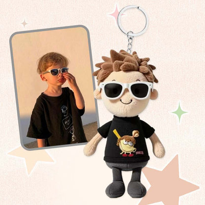 Personalized Keychain With Photo Of A Boy Stuffed Animal Doll