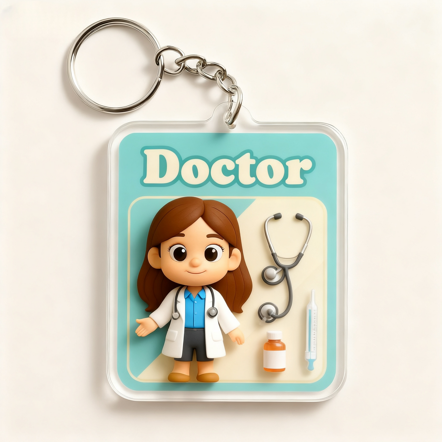 Custom Cartoon Doctor Keychain – Choose 3D Figurine or 2D Acrylic Style