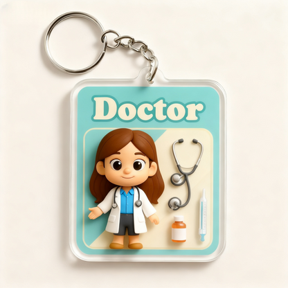 Custom Cartoon Doctor Keychain – Choose 3D Figurine or 2D Acrylic Style