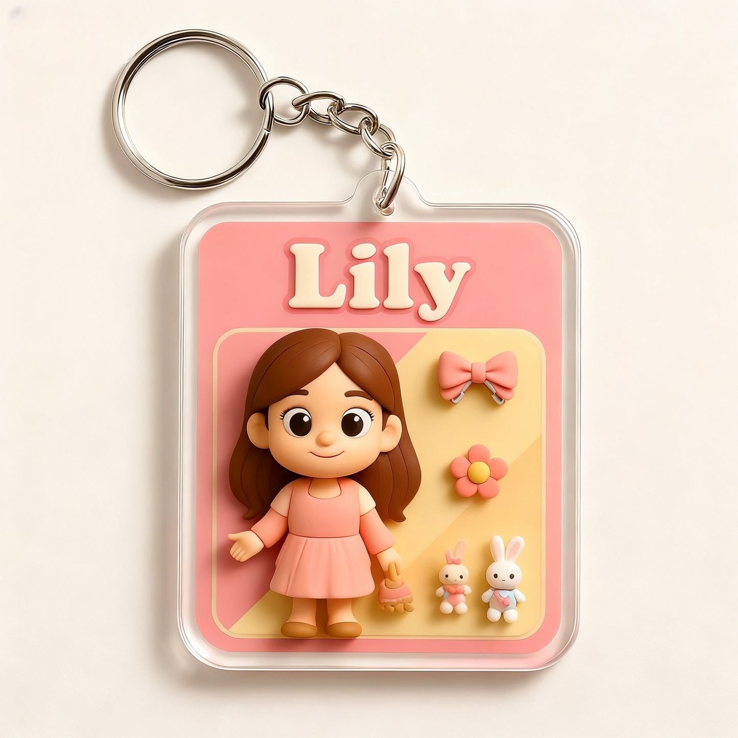 Custom Cute Girl Cartoon Keychain – Choose 3D Figurine or 2D Acrylic Style