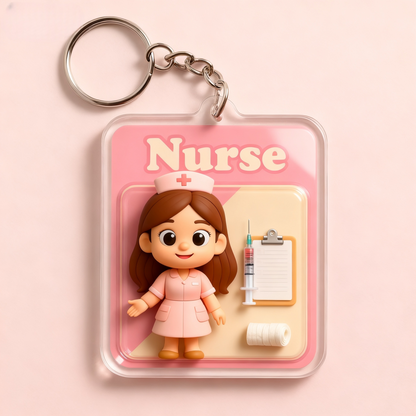 Personalized Nurse Keychain from Your Photo – Cute Cartoon Character Gift Choose 3D Figurine or 2D Acrylic Style