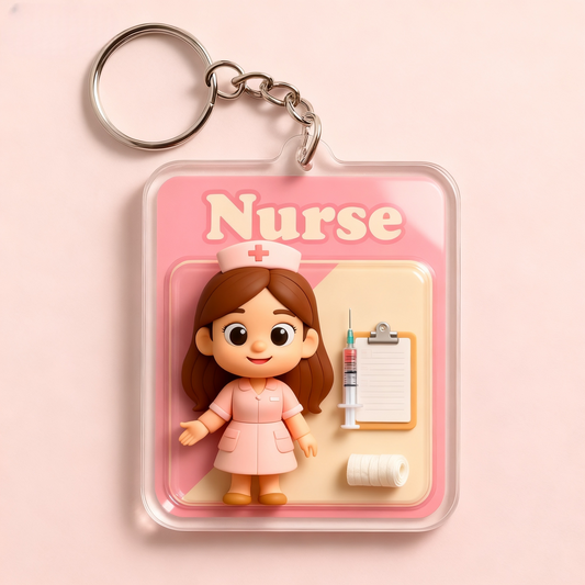 Personalized Nurse Keychain from Your Photo – Cute Cartoon Character Gift Choose 3D Figurine or 2D Acrylic Style