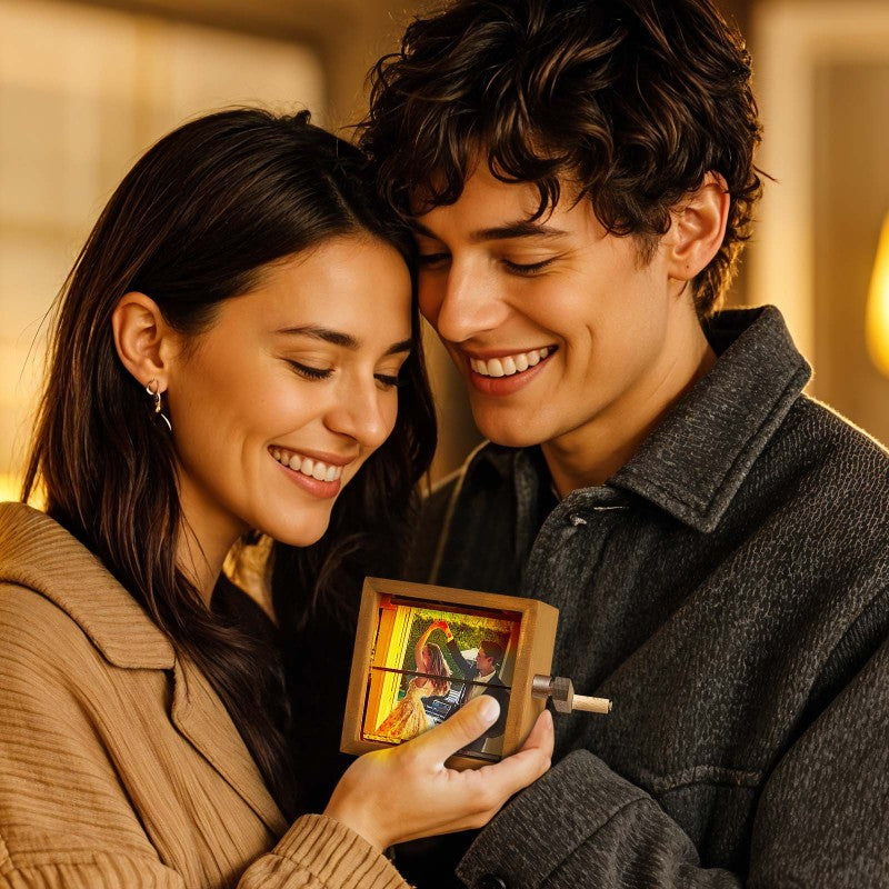 Personalized Flipbook Animation Machine - Hand-Cranked Photo Frame with LED Light, Creative Gift for Wedding