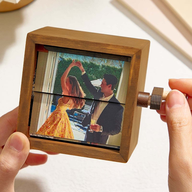 Personalized Flipbook Animation Machine - Hand-Cranked Photo Frame with LED Light, Creative Gift for Wedding