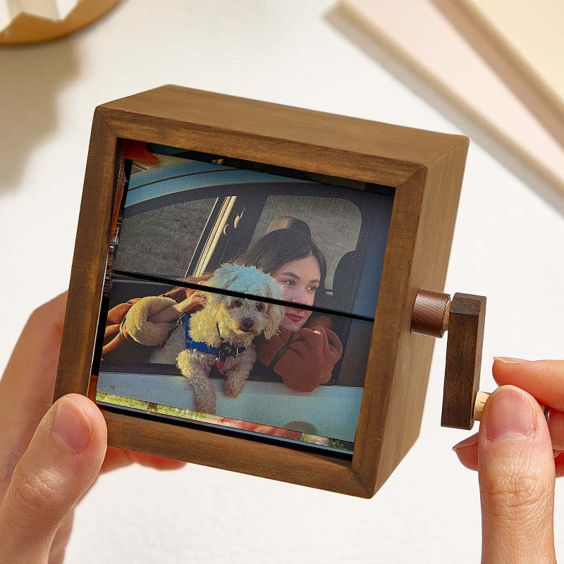 Mechanical Flipbook Frame for Custom Photos - Hand-Turned Animation Display with Light, Anniversary Gifts