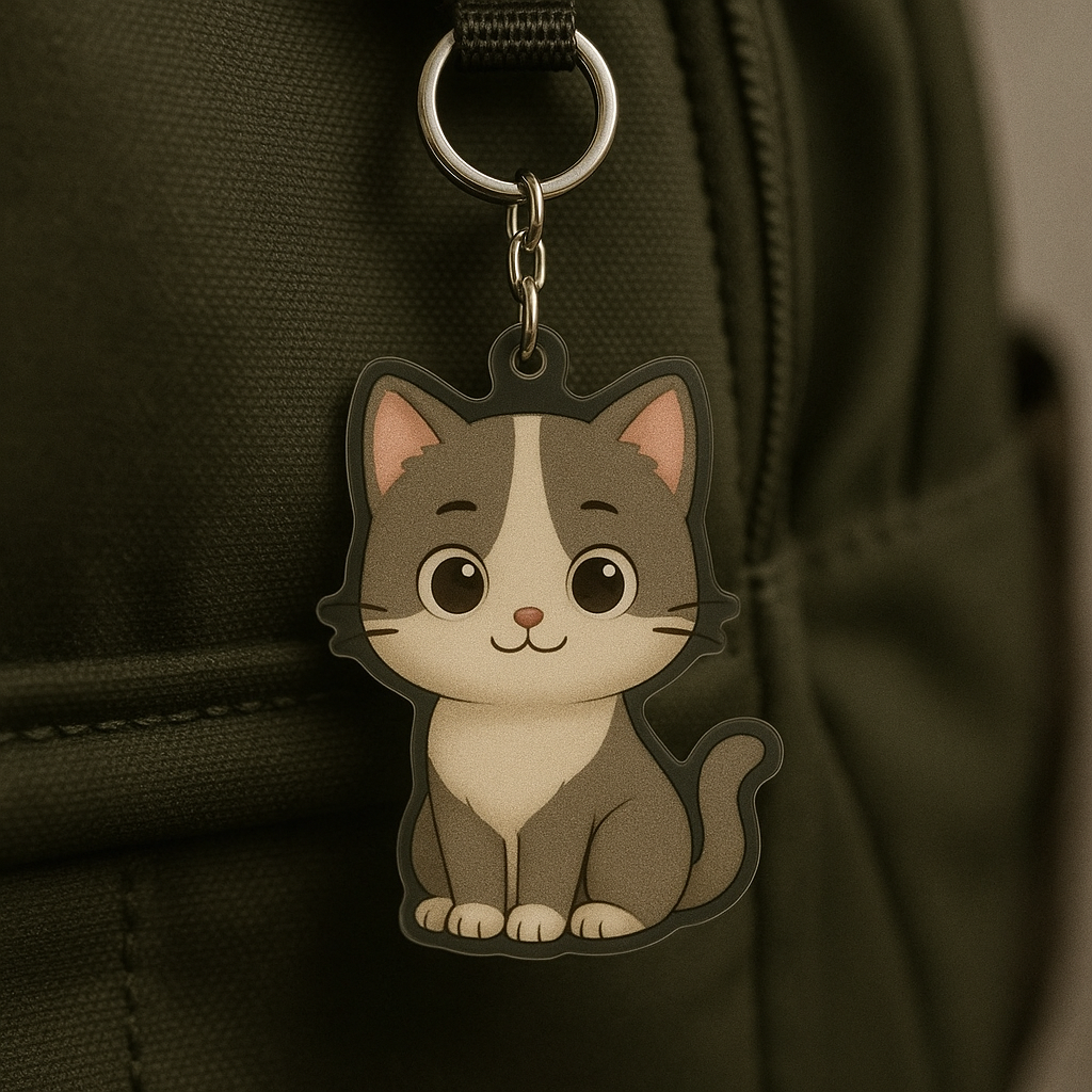 Custom Photo Acrylic Keychain – Cute Cat Cartoon Bag Charm, Perfect Personalized Gift