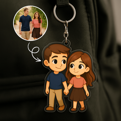 Handmade Custom Acrylic Cartoon Charm – Personalized Photo Keyring for Couples