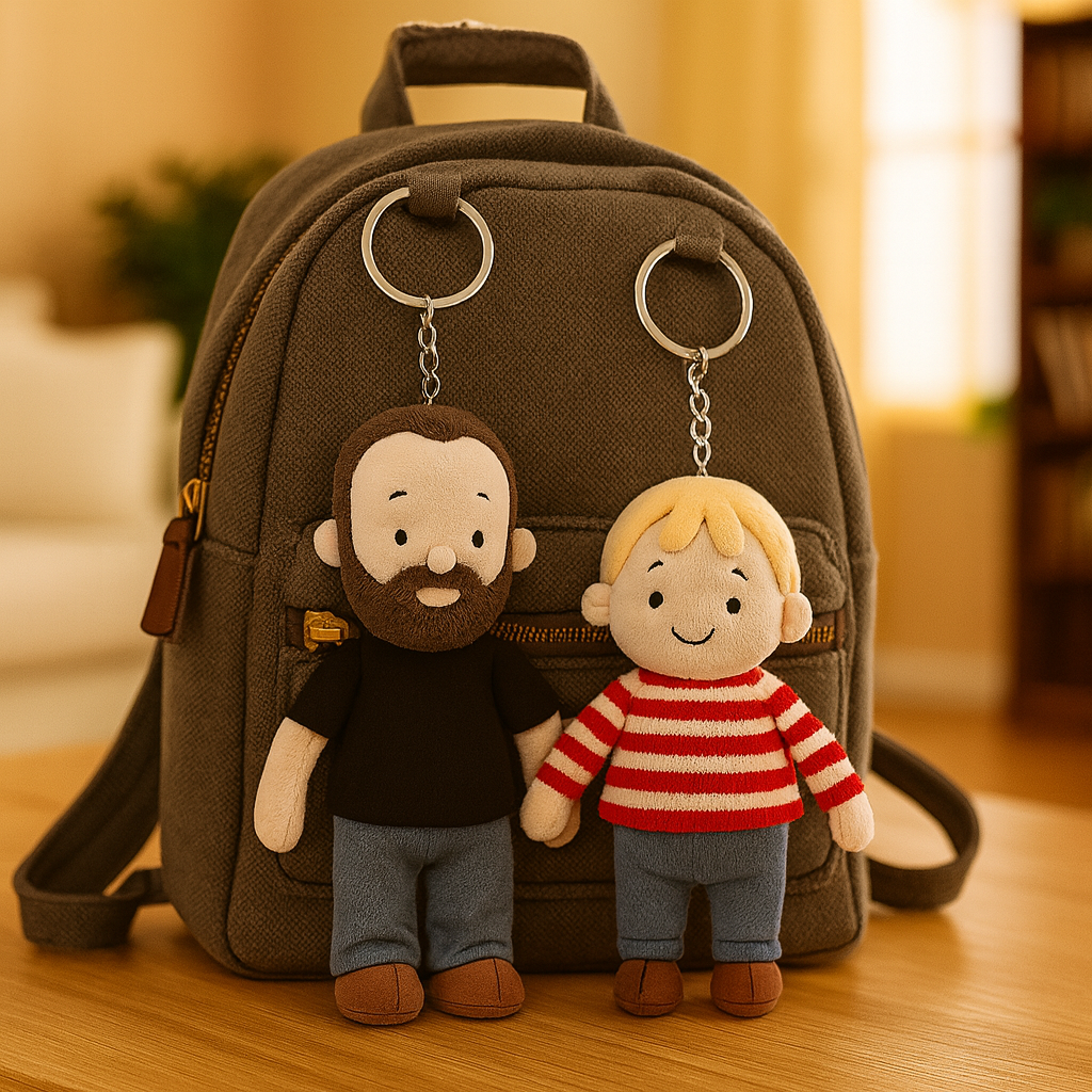 Personalized Photo Plush Doll Keychain, Gift For Dad