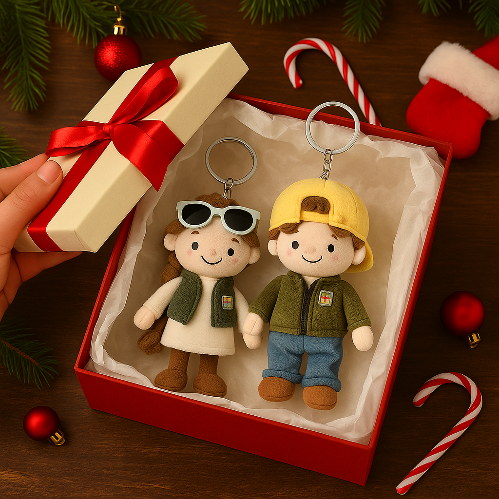 Father's Day Gifts Custom Doll Keychain Bag Charms Personalized Couple Photo 3D Plush Doll
