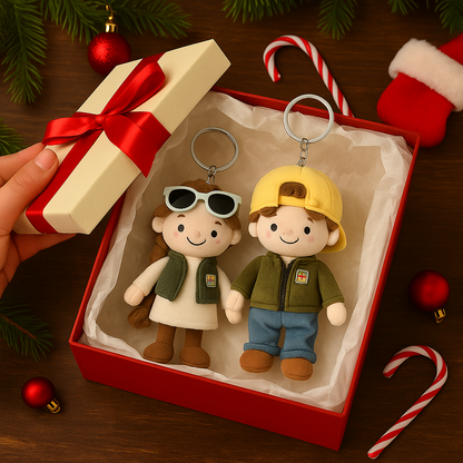 Father's Day Gifts Custom Doll Keychain Bag Charms Personalized Couple Photo 3D Plush Doll