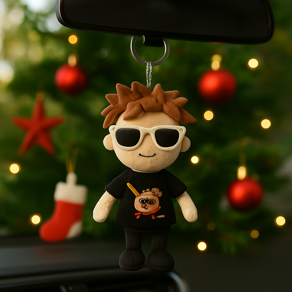 Personalized Keychain With Photo Of A Boy Stuffed Animal Doll