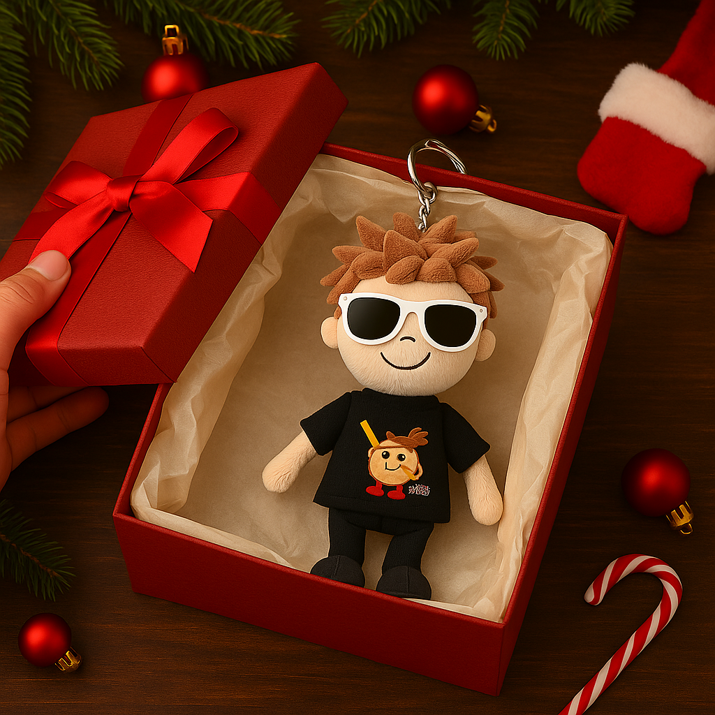 Personalized Keychain With Photo Of A Boy Stuffed Animal Doll