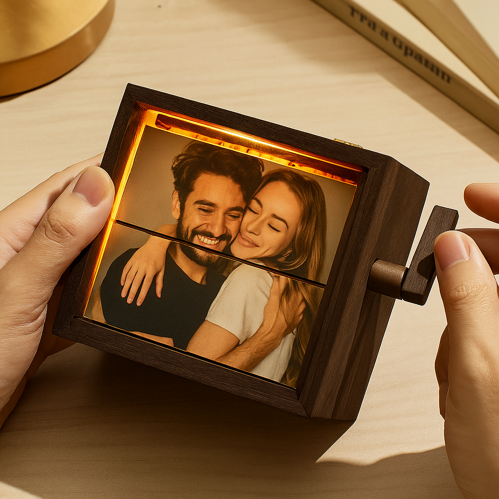 Personalized Flipbook Animation Machine - Hand-Cranked Photo Frame with LED Light, Creative Gift for Wedding